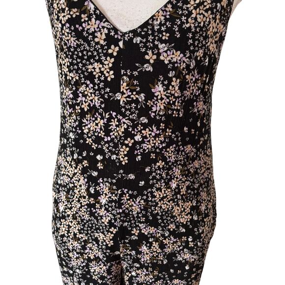 Lulus Size S Black Floral Print Jumpsuit Wide Leg Tie Back Pockets V Neck - Picture 4 of 6
